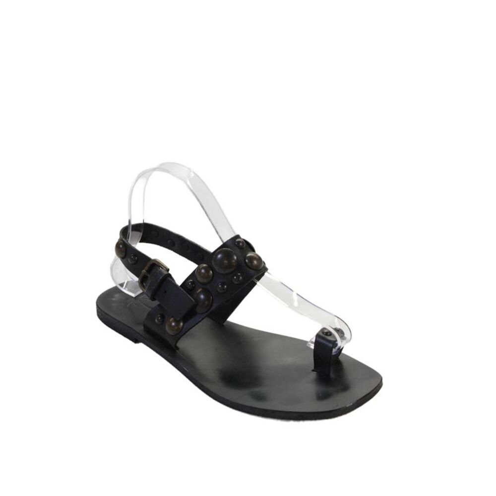 Tomas Maier Womens Leather Studded Toe Ring Sandals Black Size 8.5